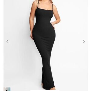 POPILUSH Shapewear Slimming Modal Maxi Ribbed Dress Size Large Black